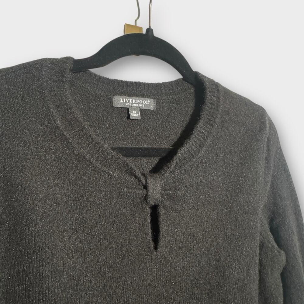 Liverpool Wool Blend Black Sweater, V-Neck Key Hole, XS - Picture 3 of 6